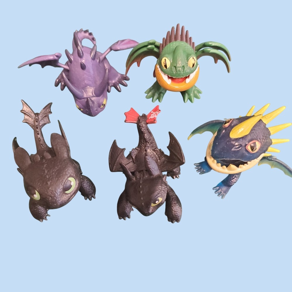 How to Train Your Dragon Mini Figure Lot Toothless Stormfly Meatlug 5pc Set